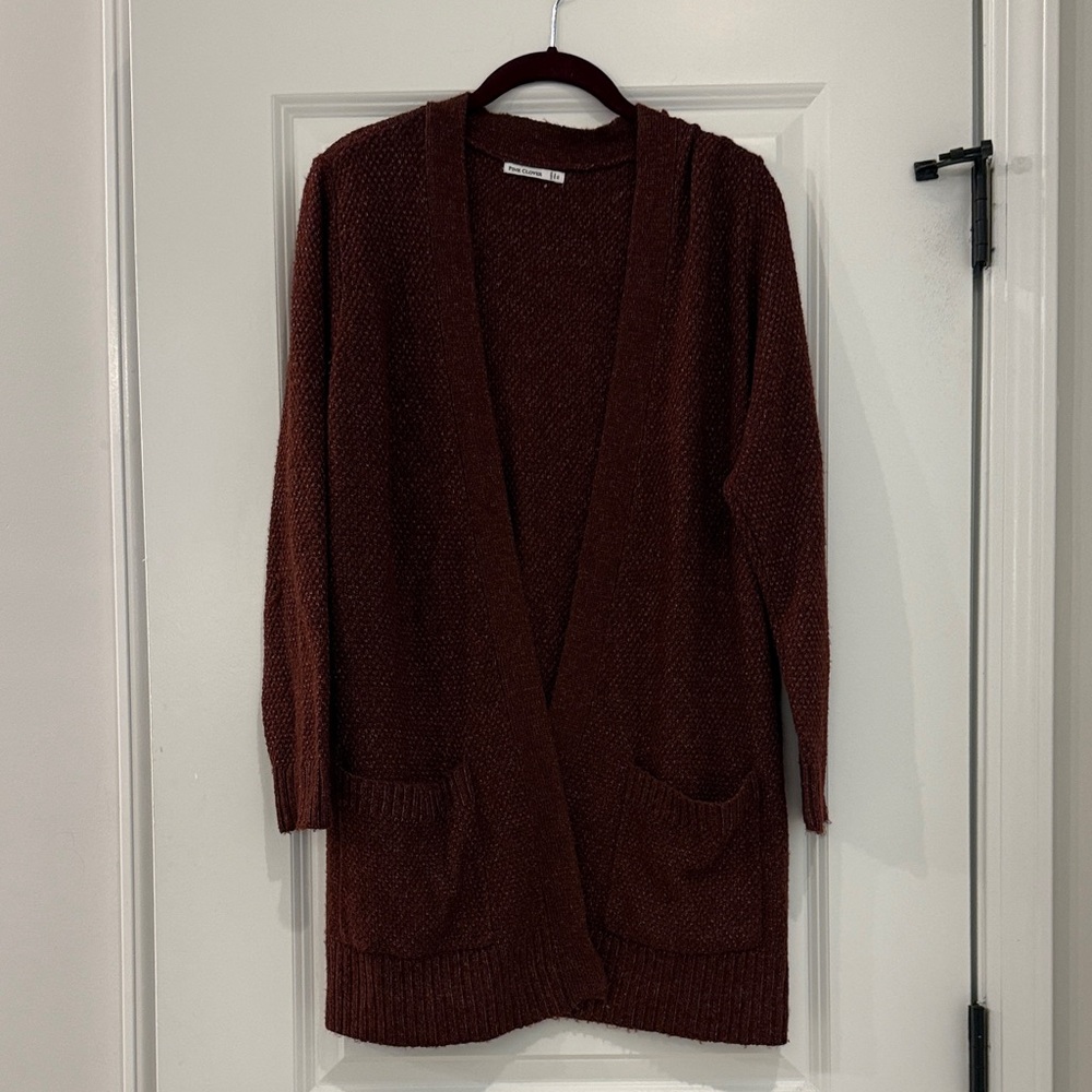 Women's Dark Burgundy Open-Front Sweater